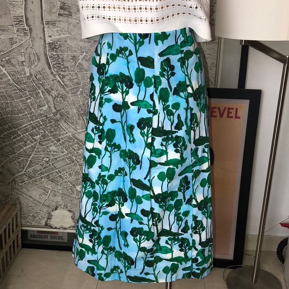 A-Line Floral Midi Skirt in Blue & Green